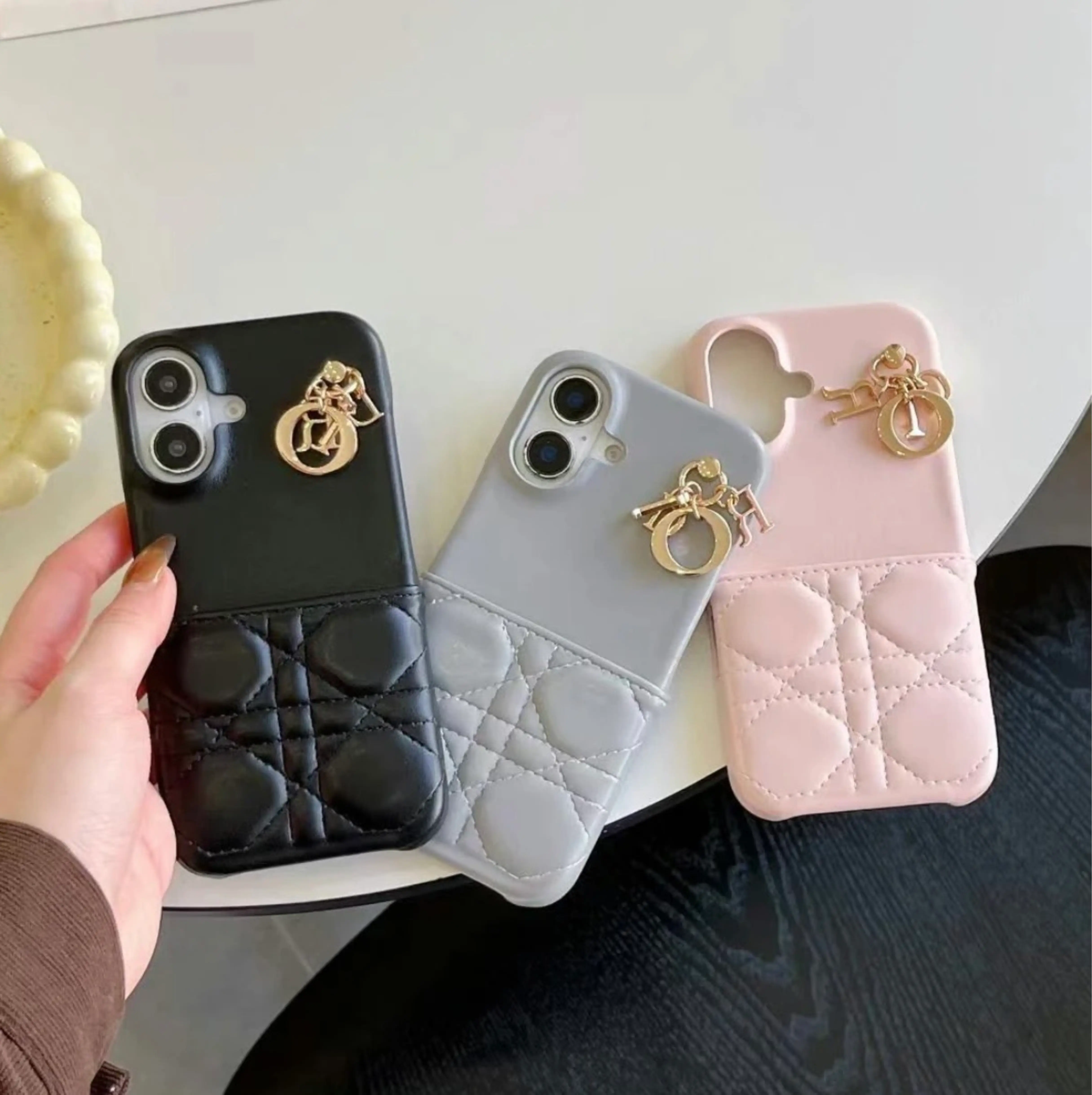 Luxury Branded Leather Card Holder iPhone Case With Charm