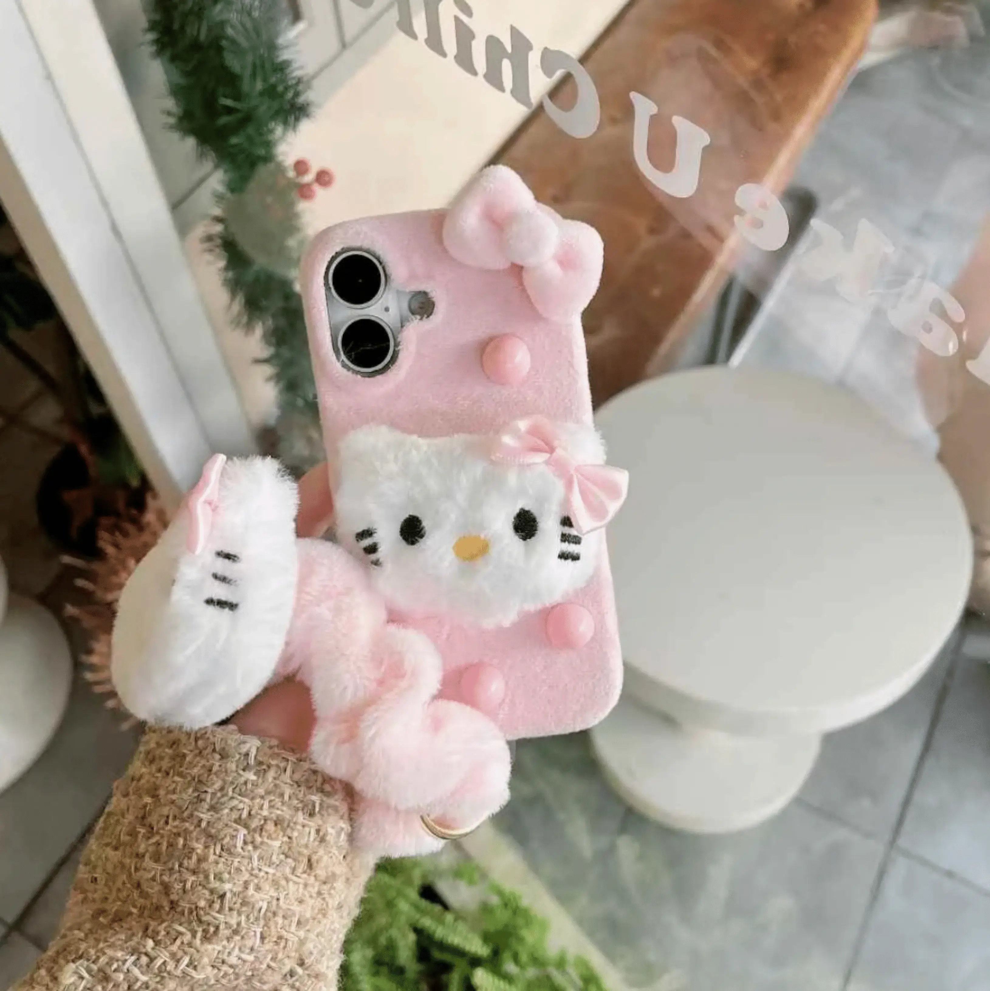 Cute Kitty Warm Plush iPhone Case With Kitty Bracelet